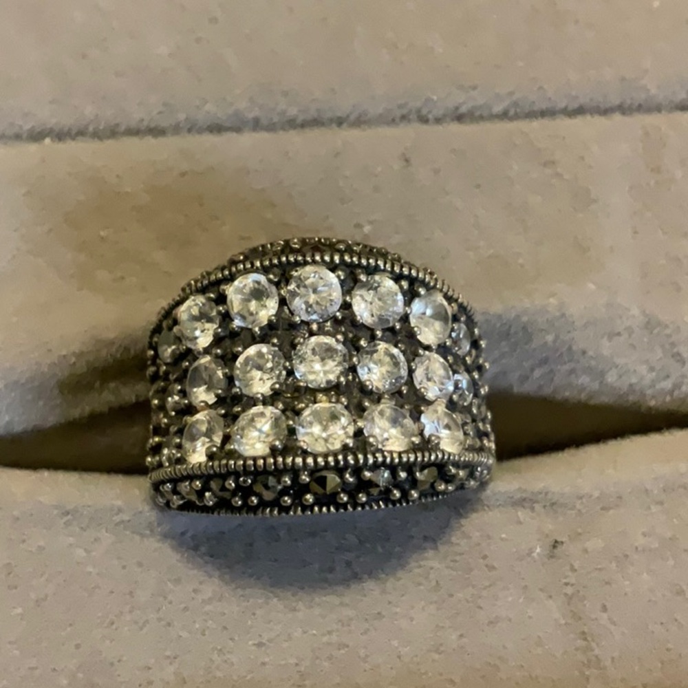 Elegant Silver Crystal and Marcasite Ring